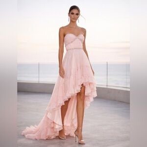 Mac Duggal Strapless Pink High Low Gown